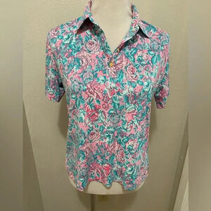 *Vintage* Korean Floral Shimmer Button Down Shirt-Size M